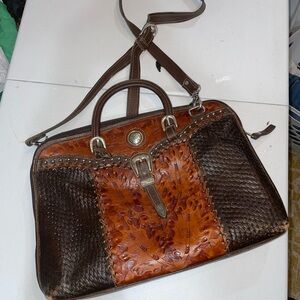 American West Brown and Tan Leather Satchel